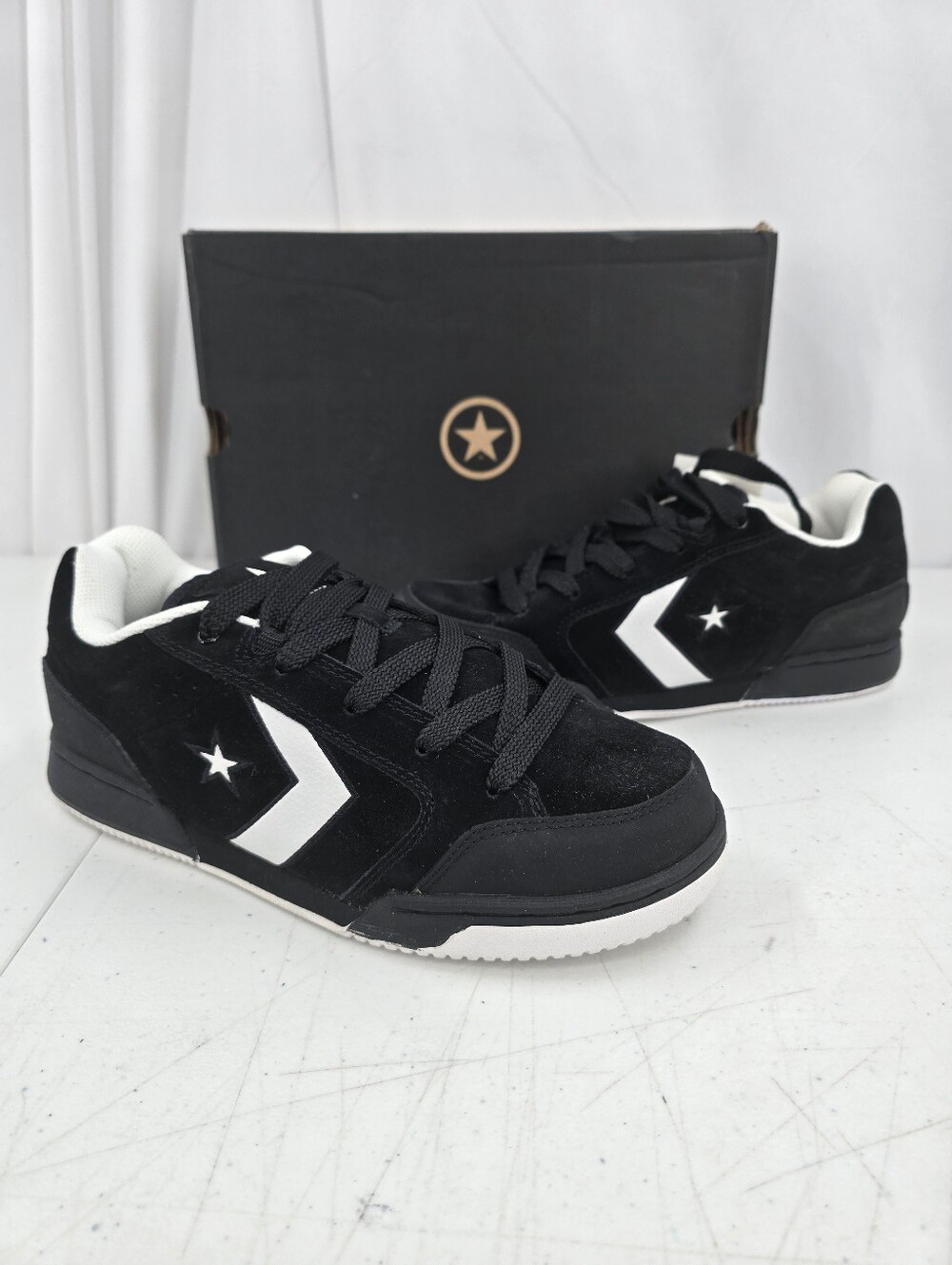 New Vintage Converse Rodeo Ox Skate Shoes Suede Black White 1W192 Mens Size 9.